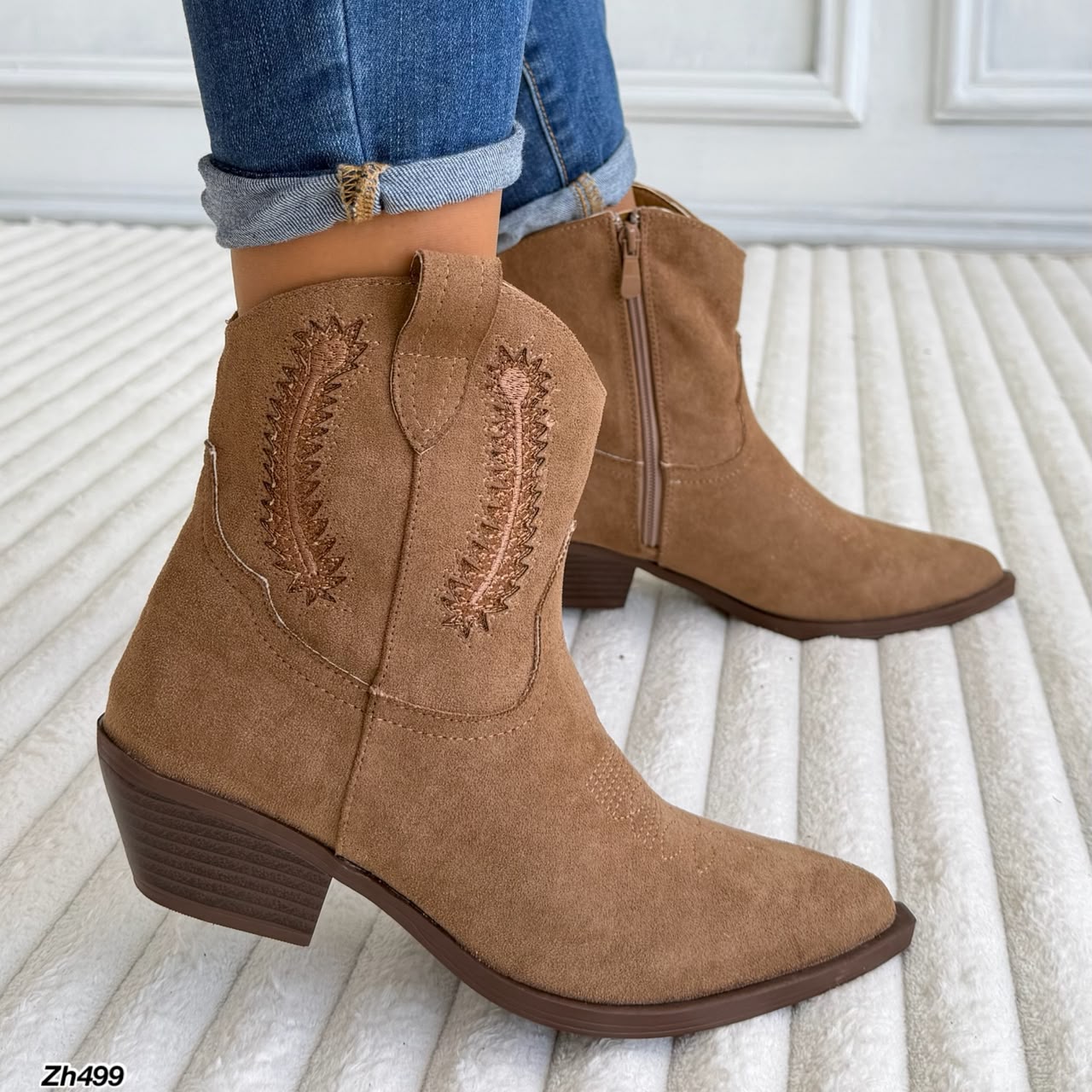 Botin texano beige detalle brillante tacon 5cm 7188 C-163